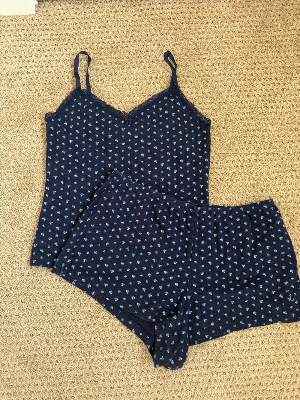 Navy Floral Pointelle Pajamas Set
